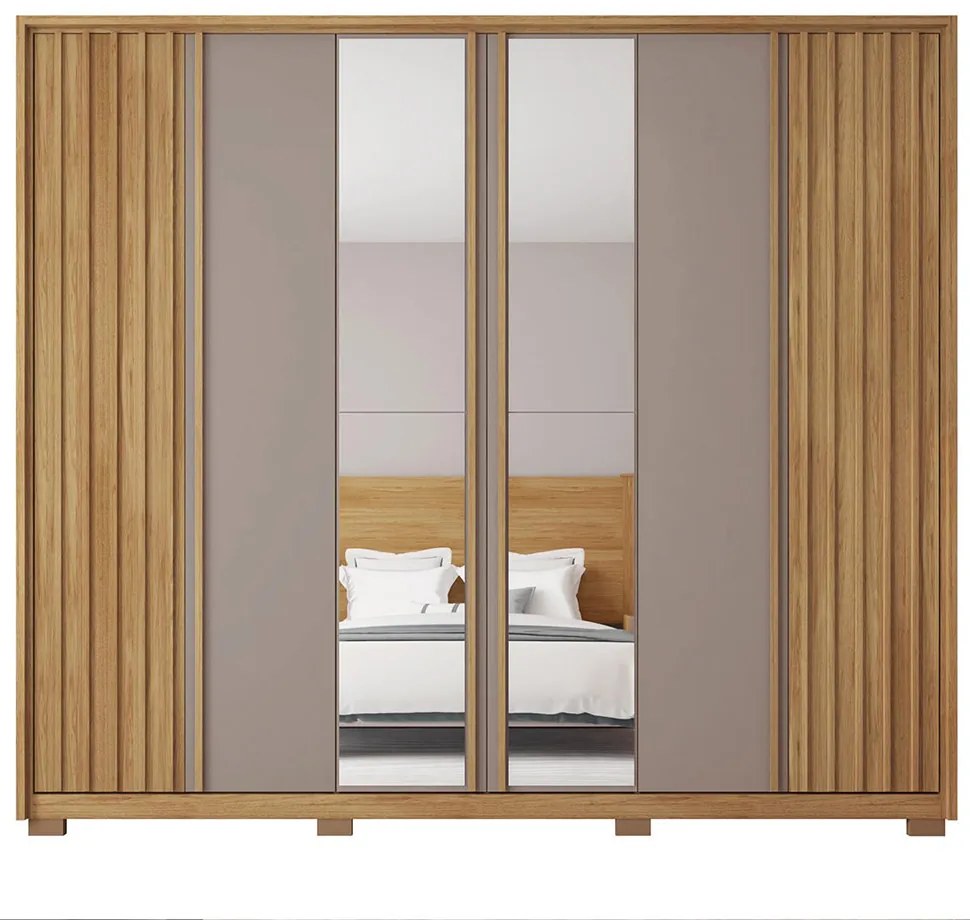 Guarda Roupa Casal Bravus 6 Portas de Bater com 2 Espelhos e 4 Gavetas MDP Buriti/Fendi G11 - Gran Belo