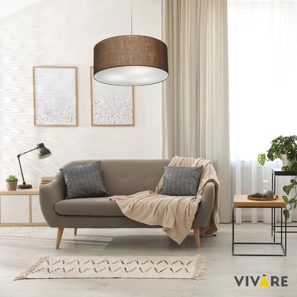 Lustre Pendente Cilíndrico Md-4101 Cúpula em Tecido 60x30cm Café - Bivolt
