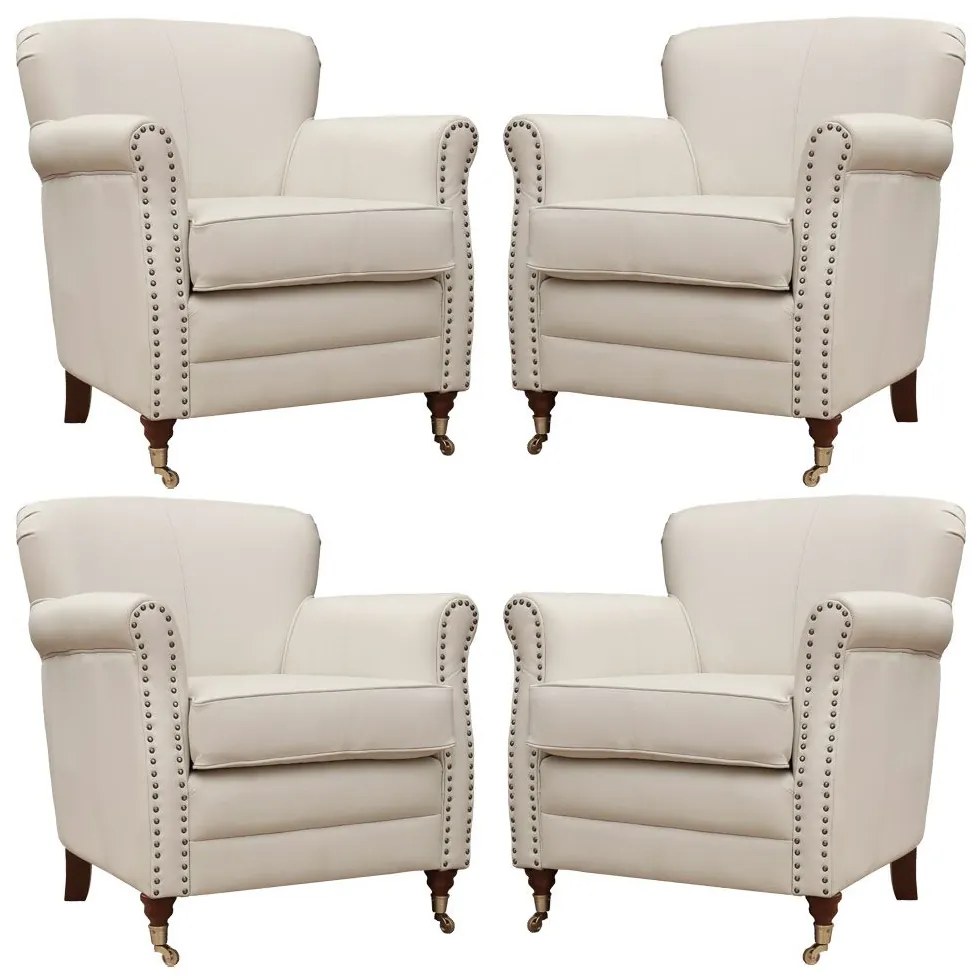 Kit 04 Poltronas Decorativas Sala de Estar Brunei Pés Príncipe Couro Off White G58 - Gran Belo