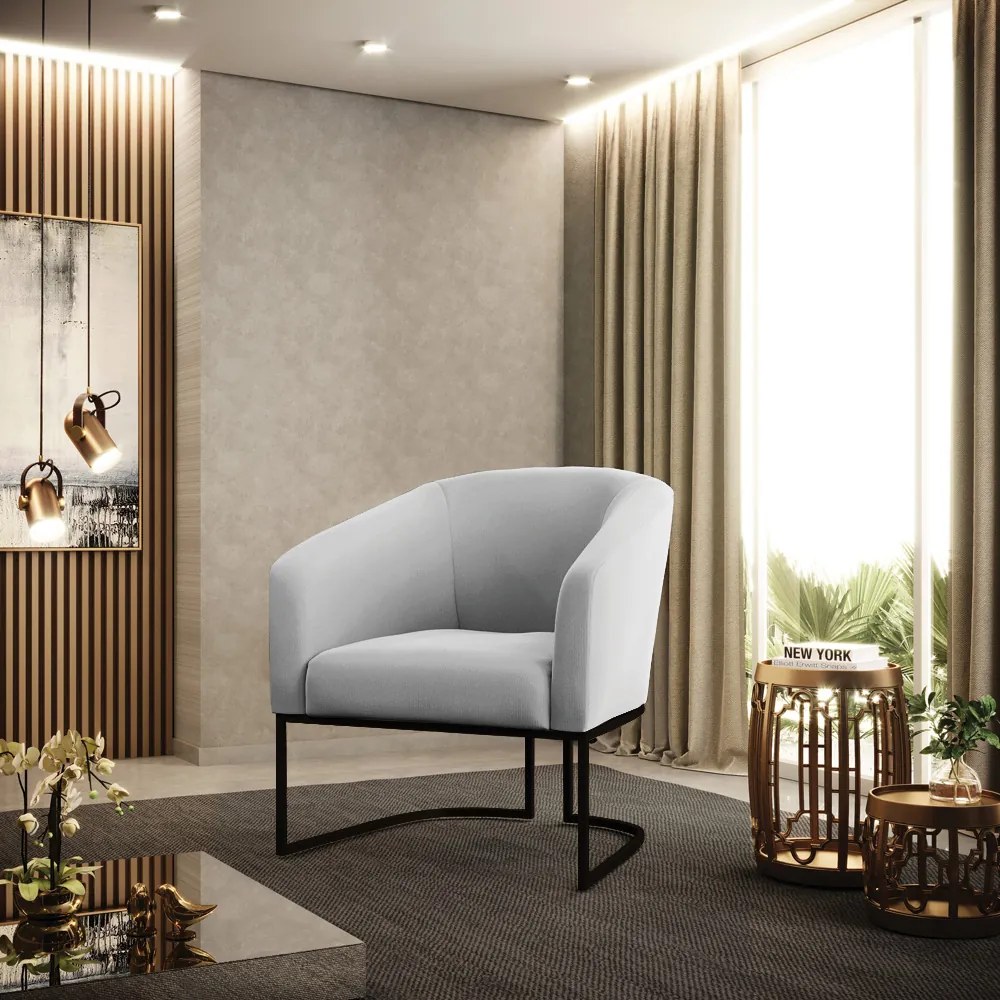 Poltrona Sala Decorativa Industrial Preto Kit 2 Stella Suede Cinza D03 - D'Rossi