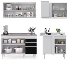 Armário de Cozinha Modulado de Canto Esquerdo 4 Peças CP48 com Pia Ino