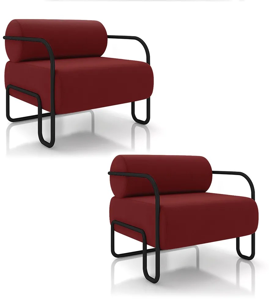 Poltrona Sala de Estar Industrial Preto Kit 2 Ameli Veludo K01 - D'Rossi - Vermelho