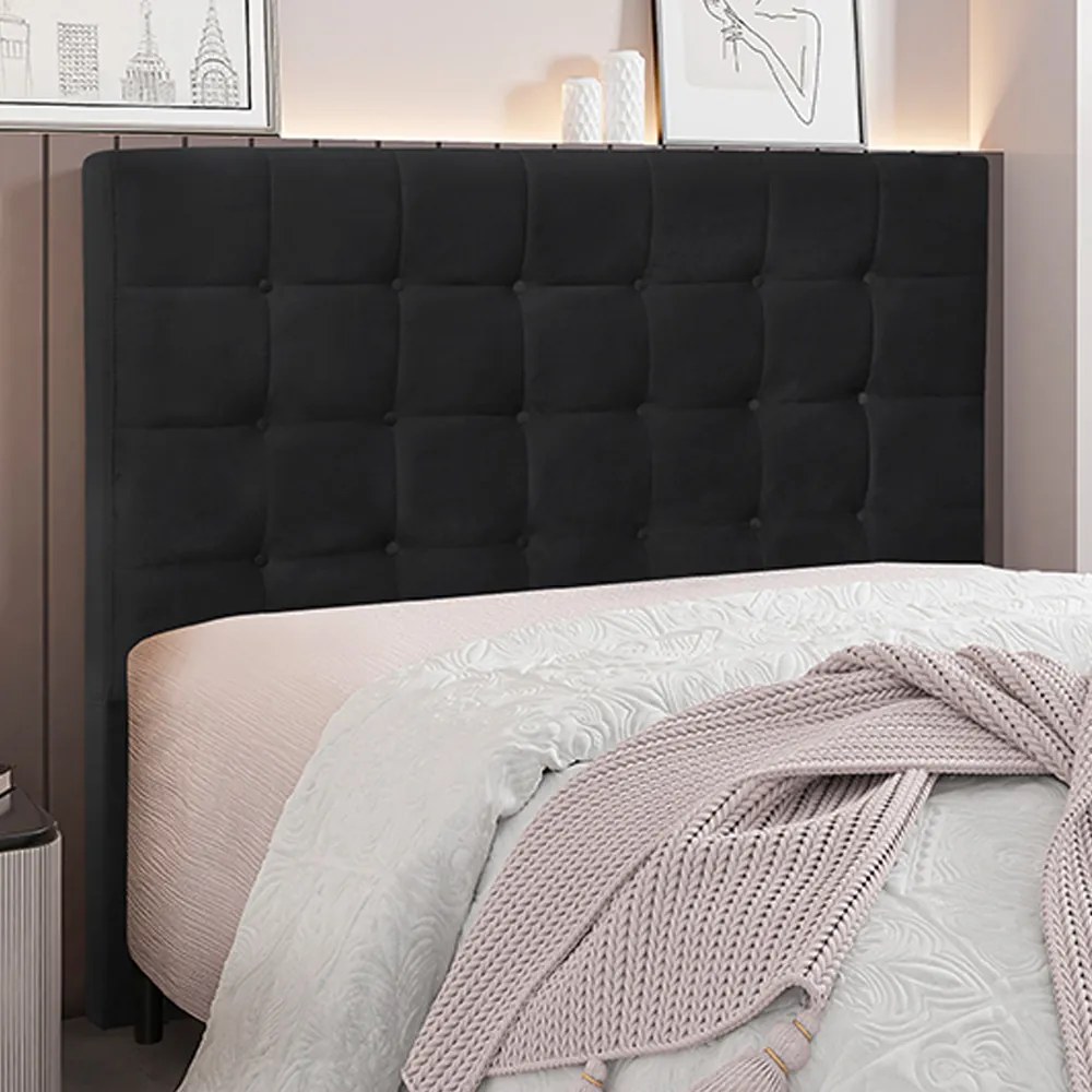 Cabeceira Decorativa Casal 1,40M Tropea Veludo Preto G63 - Gran Belo