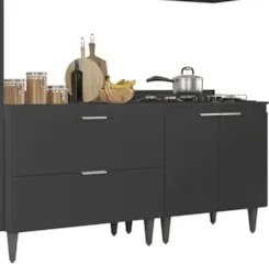 Armário de Cozinha Com Tampo CP05 240cm Pérola Preto Z34      - Mpozen