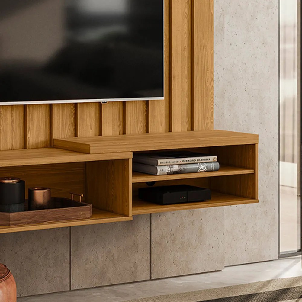 Painel TV 75 Pol 207cm Bancada Suspensa para Sala Elvano Cumaru M20 - D'Rossi