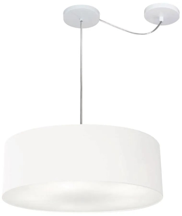 Lustre Pendente Cilíndrico Com Desvio Md-4222 Cúpula em Tecido 45x15cm Branco - Bivolt