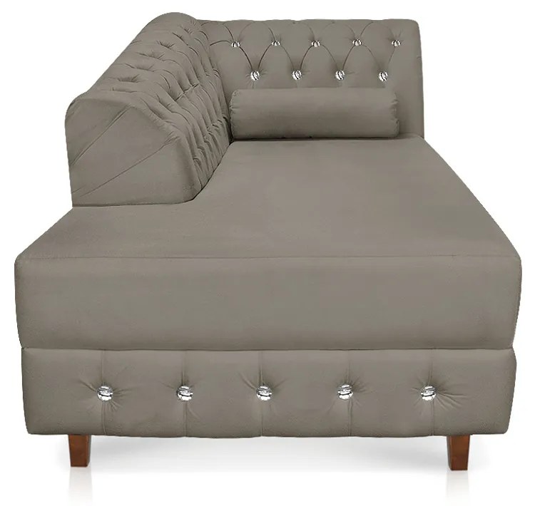 Divã Chesterfield 165 cm Capitonado com Strass Suede D'Rossi - Marrom Rato