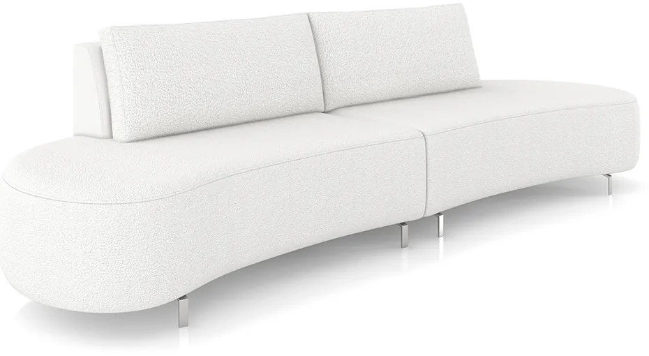 Sofá Bipartido Sala de Estar Jamaica 300cm Curvo Pés Alumínio Bouclê Branco G52 - Gran Belo