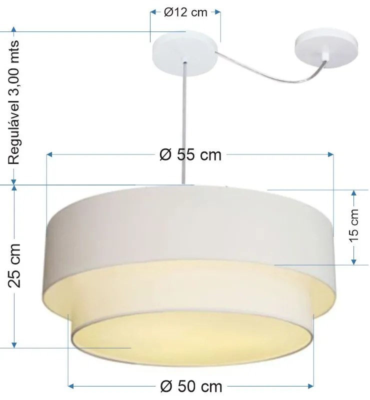 Lustre Pendente Cilíndrico Com Desvio Branco MJ-4362 Para Mesa de Jantar e Estar