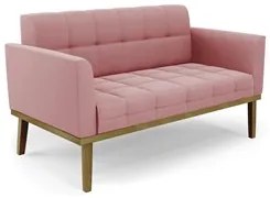 Sofá Namoradeira e 2 Poltronas Base Madeira Castanho Ana Suede Rosê -