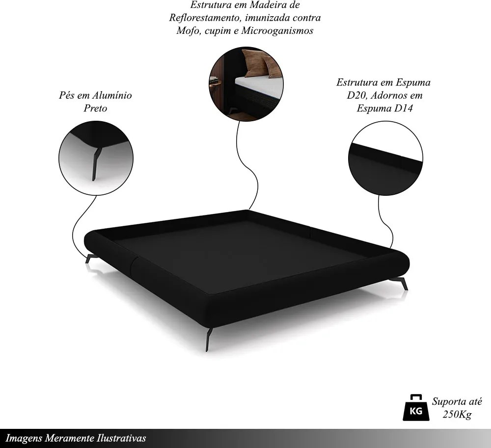 Cama de Casal Avulsa Bezos Madeira Imunizada Pés em Aço Revestimento Veludo Preto G91 - Gran Belo