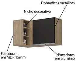 Armário Aéreo de Canto Reto Com Nicho Adega Austin Castanho/Preto - Lu