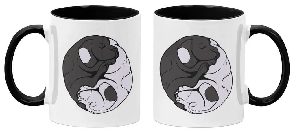 Caneca Cachorros Yin Yang Branca com Alça Preta