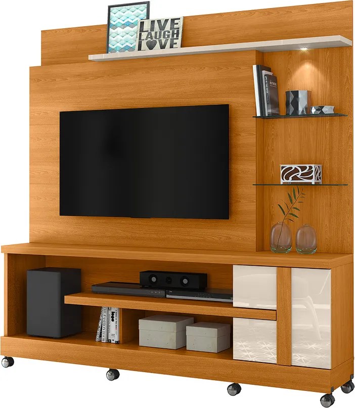Estante de TV 55 Pol 182cm com Rodízio para Sala Elaris Cinamomo/Off White M20 - D'Rossi