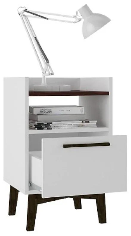 Criado Mudo Mesa de Apoio 1 Gaveta Branco Castanho
