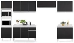 Cozinha Modulada 6 Módulos Composição 8 Branco/Preto - Lumil Móveis