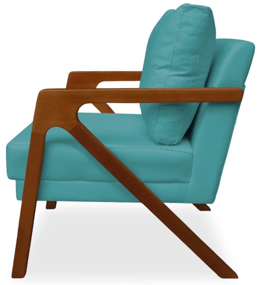 Poltrona Decorativa Amber Base De Madeira Veludo Azul Tiffany