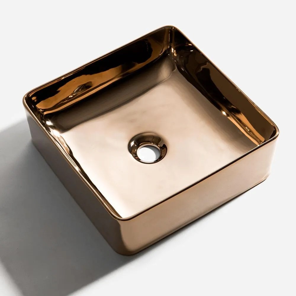 Cuba de Louça Apoio Quadrada 36 cm (Pienza Rosé Gold Metálica)
