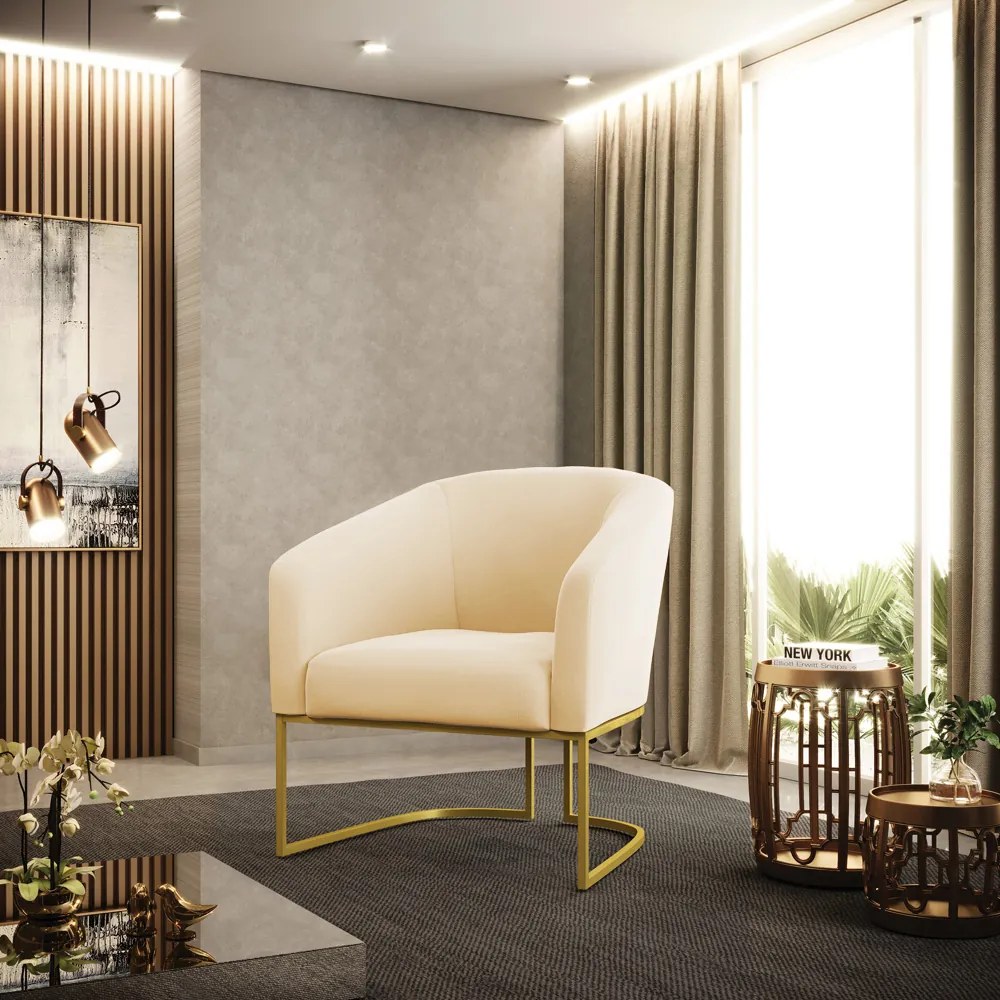 Poltrona Sala Decorativa Industrial Dourado Stella Suede Bege D03 - D'Rossi