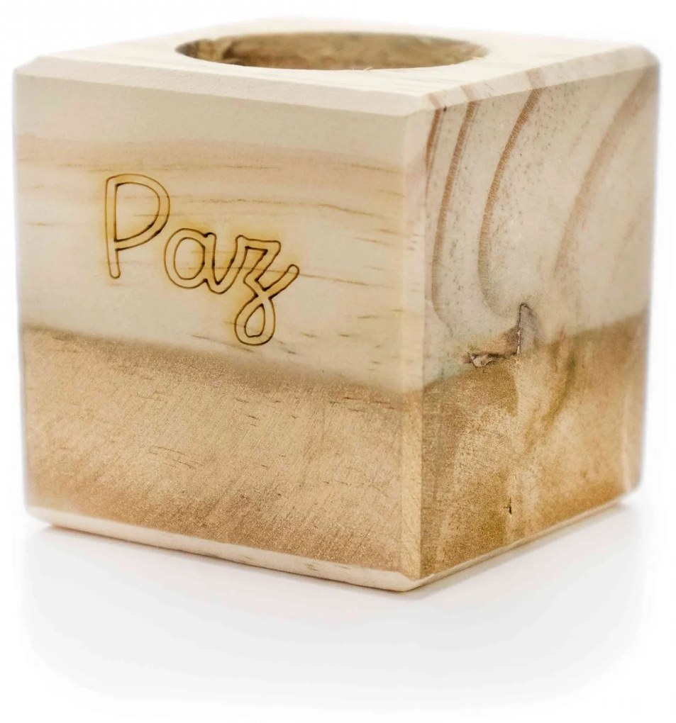 Porta Vela quadrado de Natal Paz em Madeira e Dourado 7 cm - D'Rossi