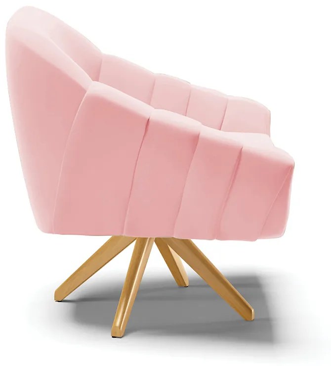 Kit 02 Poltronas Giratória Giovana Suede Base Madeira MA30 - DRossi - Rosa Bebê