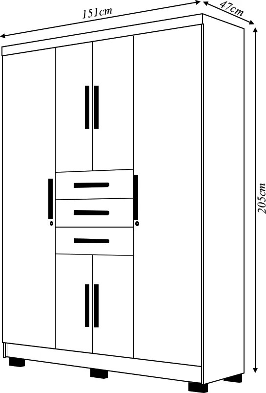 Guarda Roupa Casal Belga 6 Portas de Bater 3 Gavetas com Cabideiros Nogueira G98 - Gran Belo