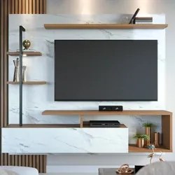 Painel para TV 58 Pol com Bancada Goiás C05 Calacatta/Freijó/Branco Ne