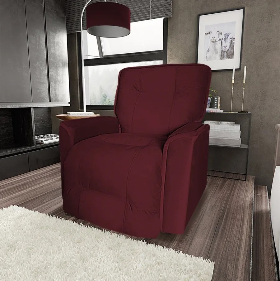 Poltrona do Papai Reclinável Orion Suede Bordô - Sheep Estofados - Vermelho escuro