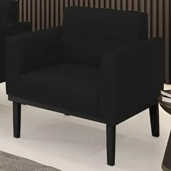 Poltrona Decorativa Base Madeira Preto Ana Linho Preto - Ibiza