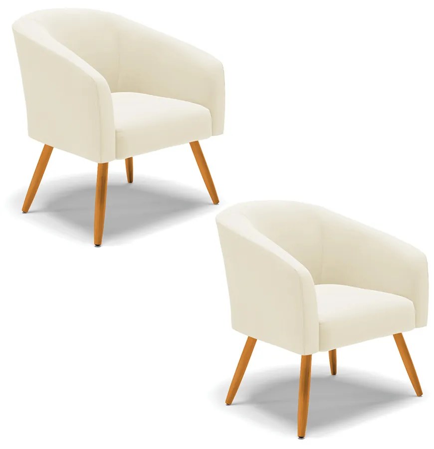 Poltrona Decorativa Pé Palito Castanho Kit 2 Stella Cotelê Ext/Veludo D03 - D'Rossi - Off White