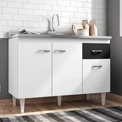 Balcão Gabinete Com Pia Inox 120cm 3 Portas e 1 Gaveta Flex Gabriela B