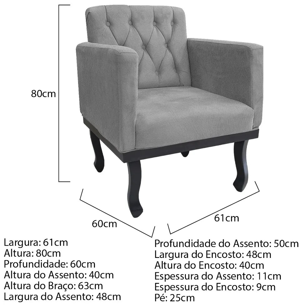 kit 02 Poltronas Classic Pés Luís XV Suede Cinza - ADJ Decor