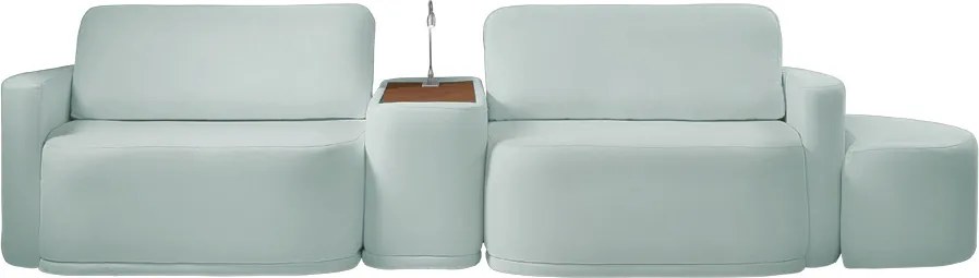 Sofá Sala Modulado 319cm com Puff Console USB Luminária Brumma Bouclê K01 - D'Rossi - Azul