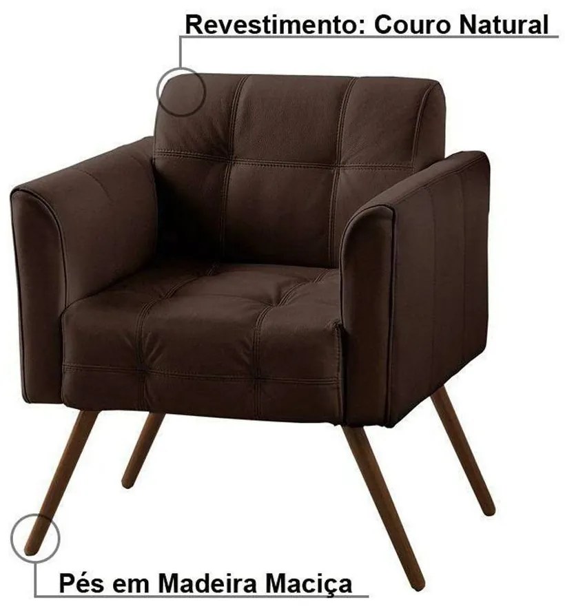 Kit 02 Poltronas Decorativa Bia Couro Conhaque G58 - Gran Belo