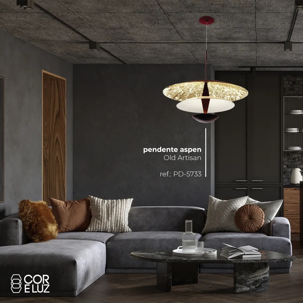 Pendente Aspen Ø60X30Cm 01Xled 9,4W 2700K Metal Aluminio - Old Artisan... (DOURADO FOSCO, 220v, Liso)