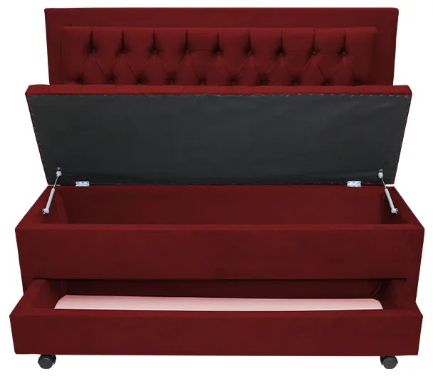 Cabeceira com Calçadeira Baú Solteiro 90cm Paris Capitonê Suede Bordô - Sheep Estofados - Vermelho escuro