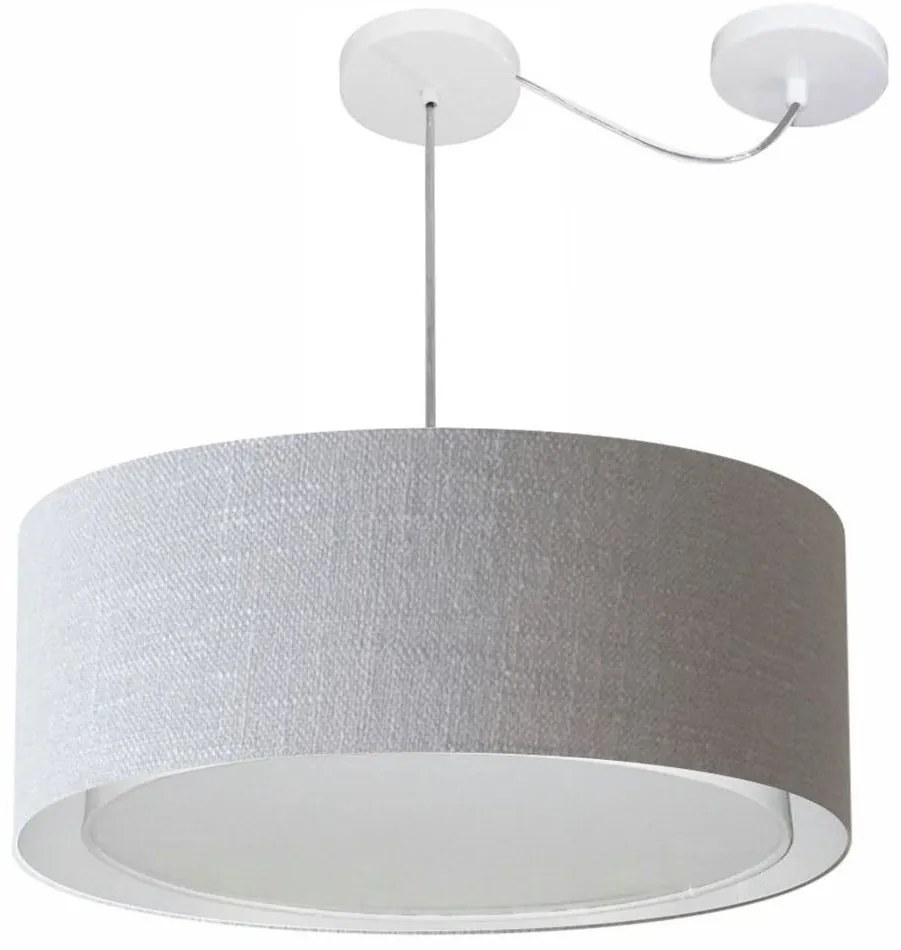 Lustre Pendente Cilíndrico Com Desvio Md-4317 Cúpula em Tecido 60x25cm Rustico Cinza - Bivolt