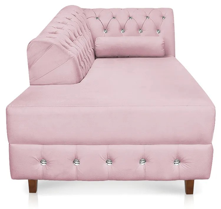 Divã Chesterfield 165 cm Capitonado com Strass Suede Rosa Bebê - D'Rossi