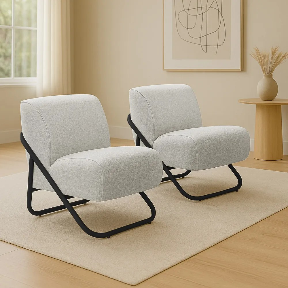 Poltrona Sala Estar Industrial Preto Kit 2 Martina Bouclê Cinza K01 - D'Rossi