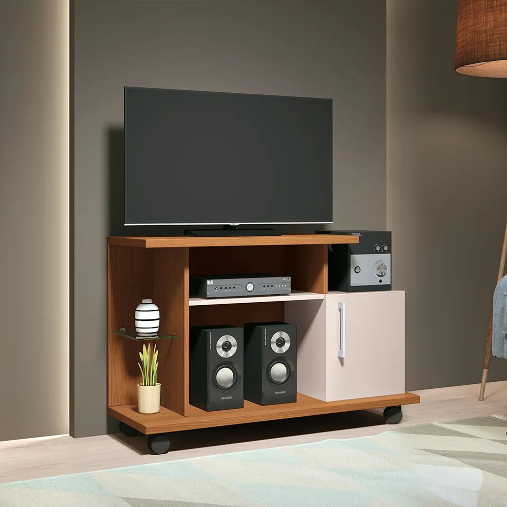 Rack Decorativo Compacto Smart TV até 26 Pol Cinamomo/Off White G26 - HB Móveis