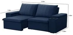 Sofá Retrátil Reclinável 3 Lugares 205cm Baluart F05 Veludo Azul - Mpo