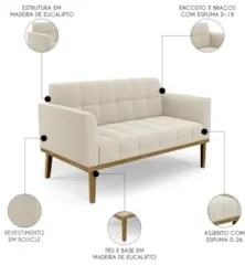 Namoradeira e 2 Poltronas Base Madeira Castanho Ana Bouclé Bege - Ibiz