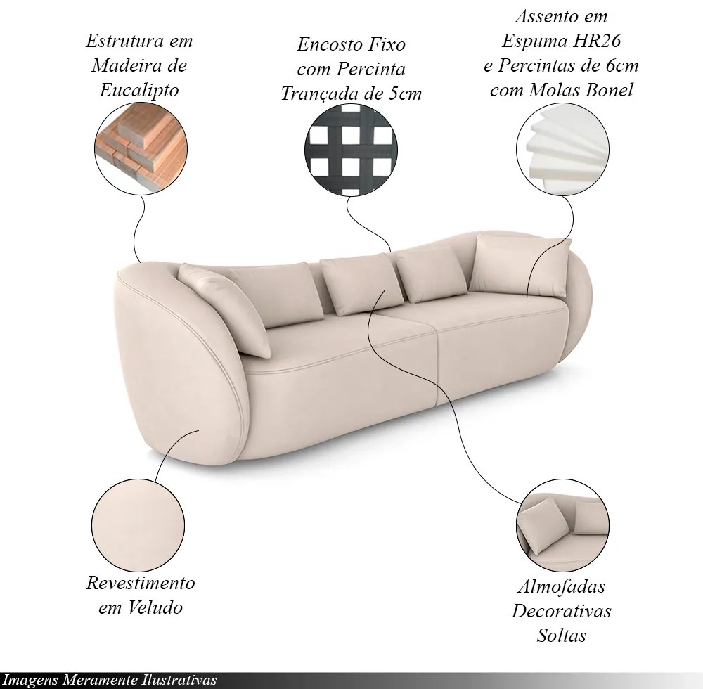 Sofá Bipartido Sala de Estar Diamond 292cm com Almofadas Soltas Veludo Bege G52 - Gran Belo