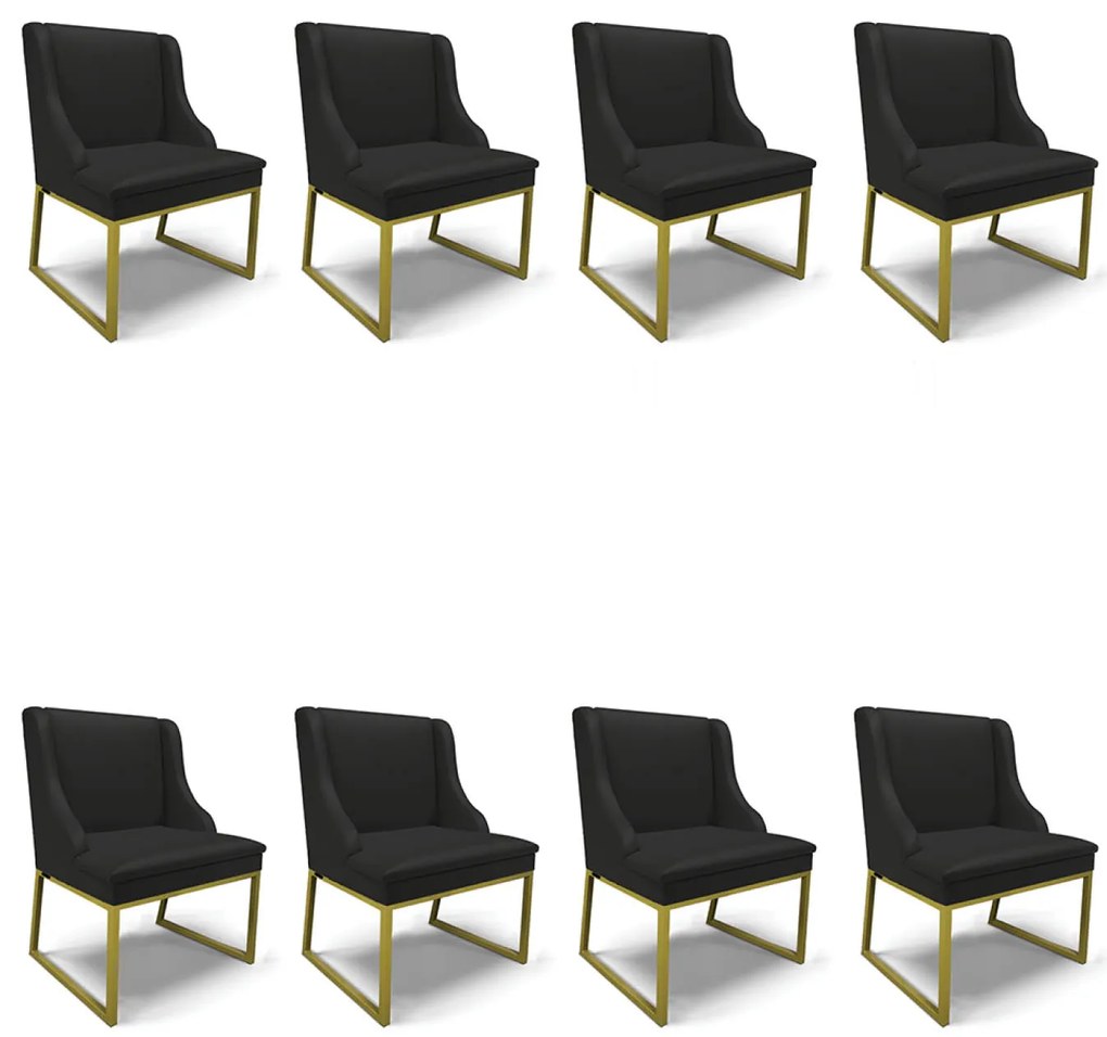 Cadeira Sala de Jantar Industrial Dourado kit 8 Liz Sintético D03 - D'Rossi - Preto