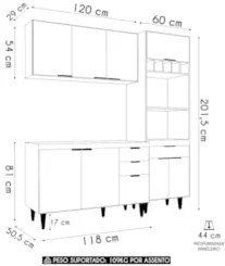Armário de Cozinha CP02 Com Pia 120cm Pérola Z34 Branco - Mpozenat