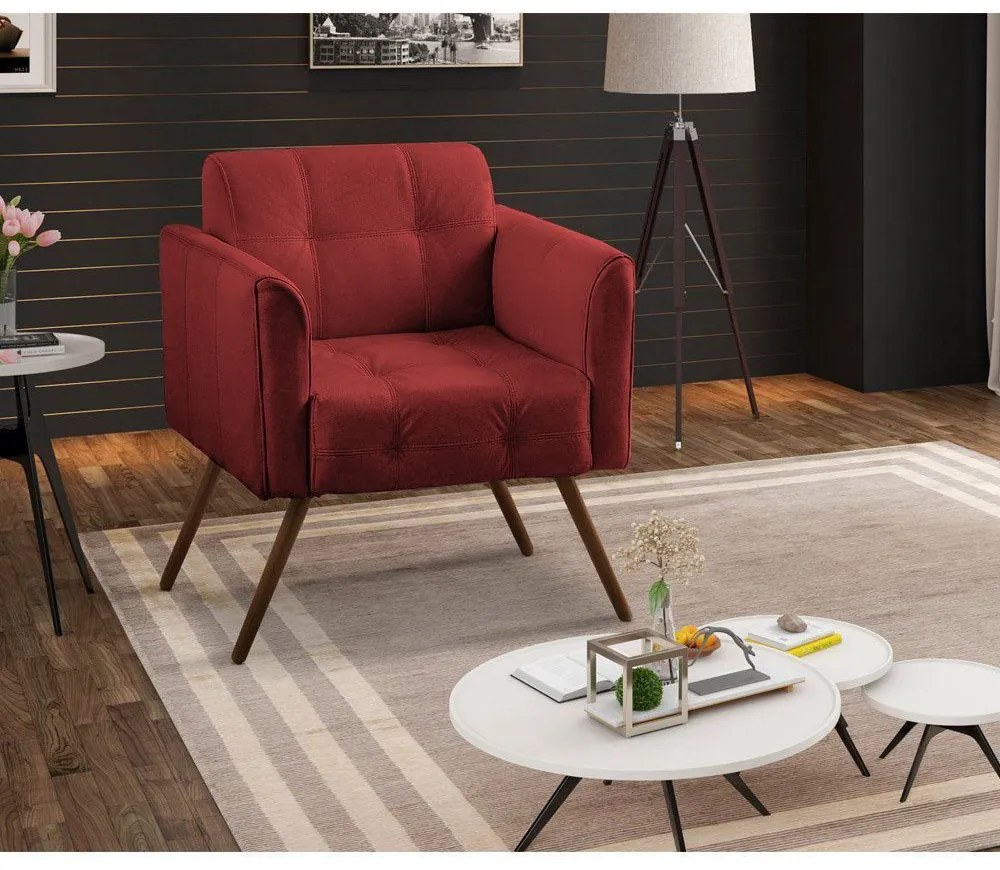 Kit 02 Poltronas Decorativa Bia Couro Vermelho G58 - Gran Belo