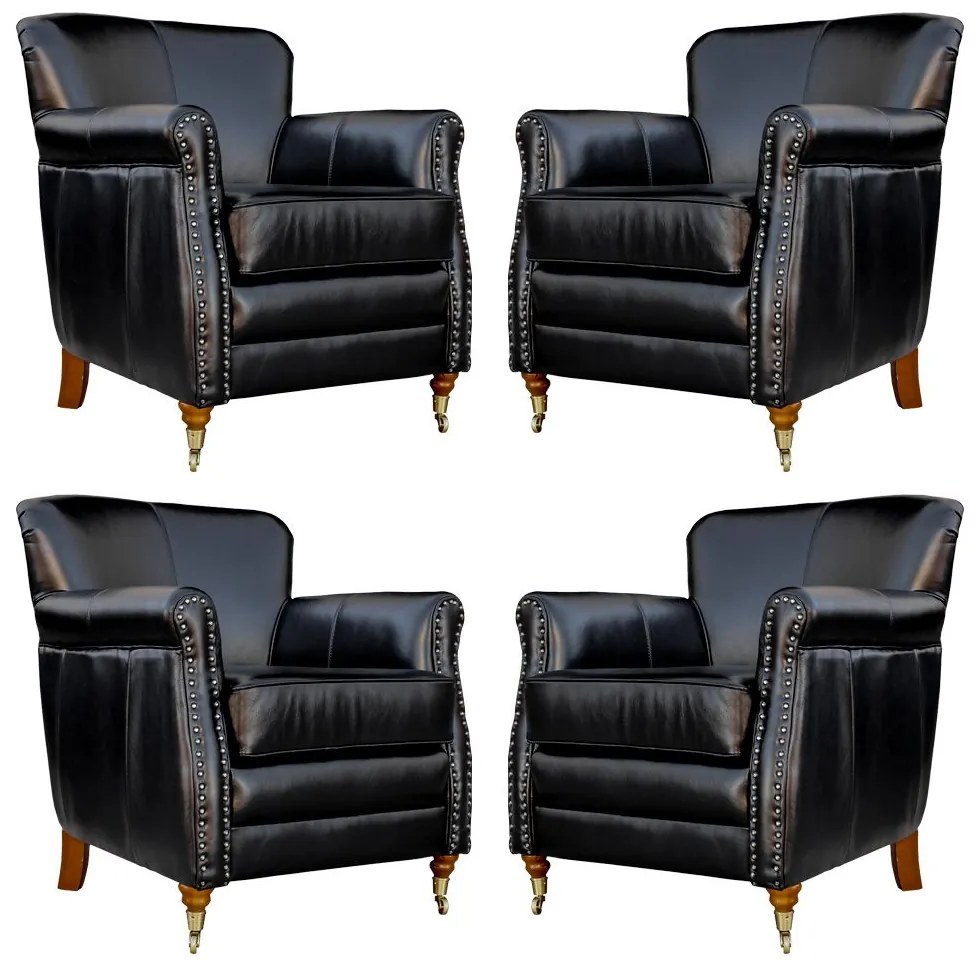 Kit 04 Poltronas Decorativas Sala de Estar Brunei Pés Príncipe Couro Preto G58 - Gran Belo