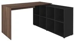 Mesa Escrivaninha em L Eron e Estante Livreiro 90x187cm Lean A06 Ipê/P