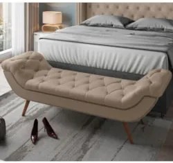 Puff Recamier Calçadeira 160cm Pés Palito Madeira Vêneto Z37 Linho Beg