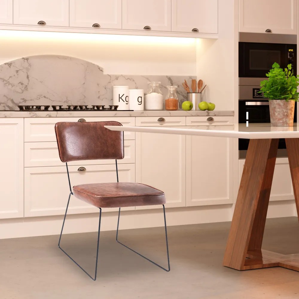 Kit 3 Cadeiras de Jantar Decorativa Base Aço Preto Luigi PU Caramelo G17 - Gran Belo